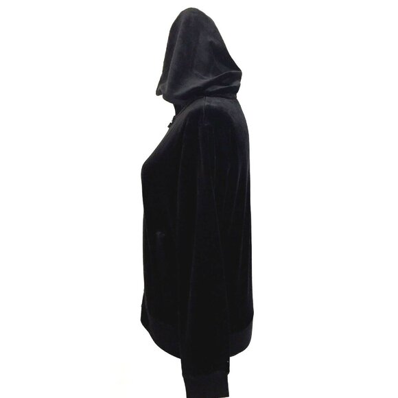 Champion Velour Hooded Athletic Zip Front Top Hoodie Womens size Small Black - Picture 3 of 6